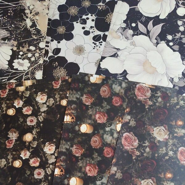 rio_ykr様B品vintage Flower&gothicデザインペーパーA4 6種類×各4枚ずつ 合計24枚