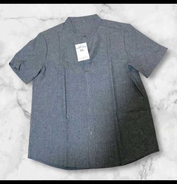 スタンドカラー 半袖シャツ XL グレー系 ノーブランド