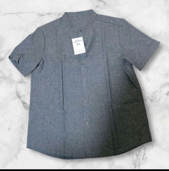 スタンドカラー 半袖シャツ XL グレー系 ノーブランド