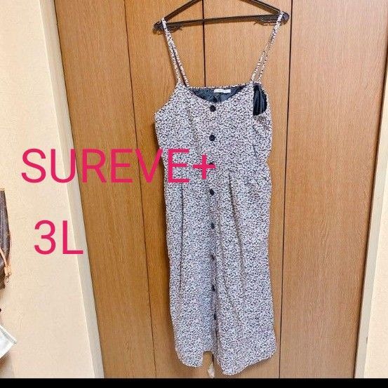 【SUREVE+】★小花柄 大きいサイズ キャミソールワンピース 2XL(3L) ノースリーブ 袖なし 未使用に近い 送料無料