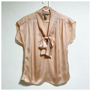 美品 H&M レディース トップス ブラウス 半袖 オフィス 光沢 上品 可愛い リボン