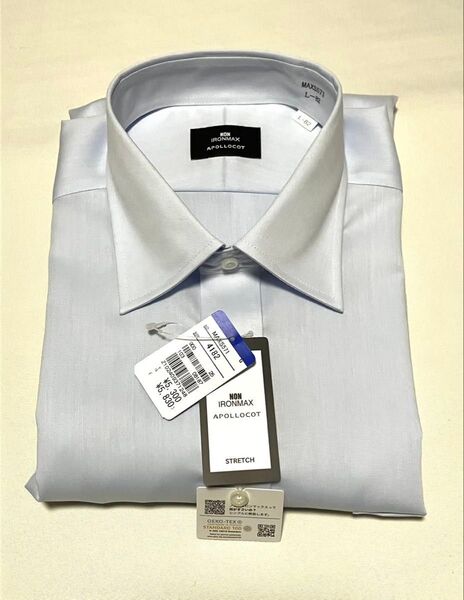 青山 長袖ワイシャツ 形態安定 non iron max ブルー 41-82 APOLLOCOT MAXS571 ストレッチ