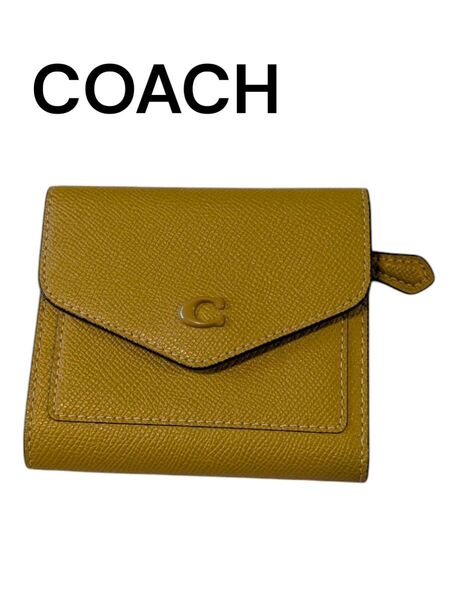 極美品 COACH 三つ折り財布 イエロー