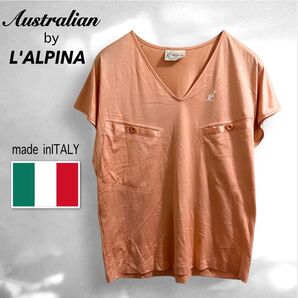 Australian by L'ALPHINA Vネック ノースリーブ Tシャツ 半袖 イタリア製 オーストラリアン ラルピナ