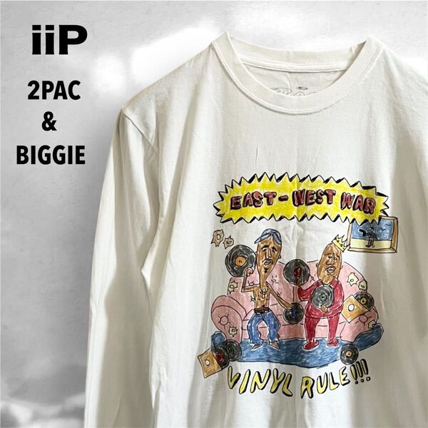 iiP 2PAC & ノトーリアスB.I.G. ロンT 長袖Tシャツ カットソー 白 古着 グラフィック プリント HIPHOP