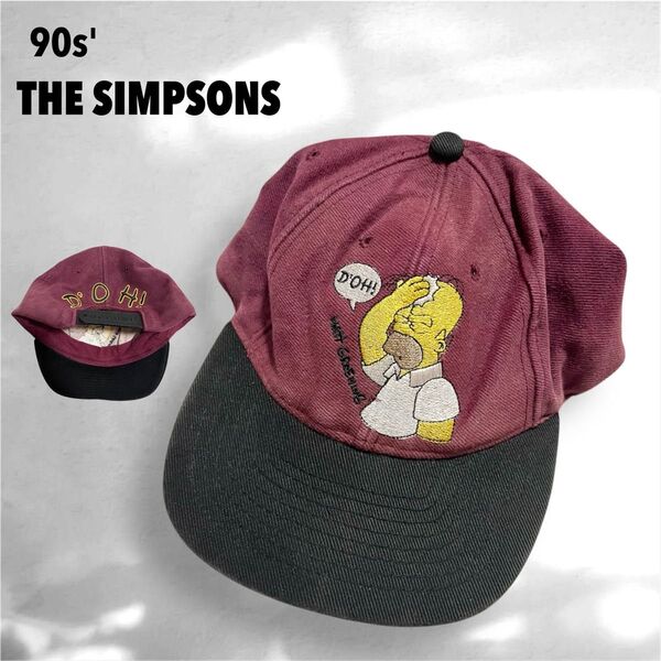 90s' ザ・シンプソンズ ビンテージ スナップバック ベースボール キャップ 6パネル ビンテージ キャラクター 帽子