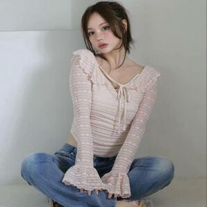 ANDMARY Frill lacy tops andmary ピンク