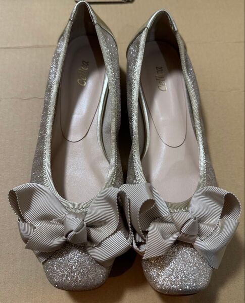 グリッター パンプス バレエシューズ フラットシューズ ラメ リボン