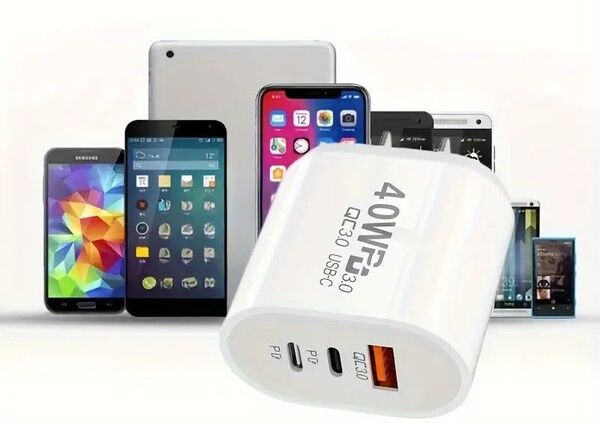 最新40W ACアダプター 急速充電器 全3ポート type-C PD USB-A PC iPhone iPad アンドロイド
