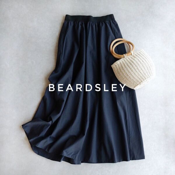BEARDSLEY フレアスカート ネイビー ウエストゴム 0 S ビアズリー 洗える ロングスカート