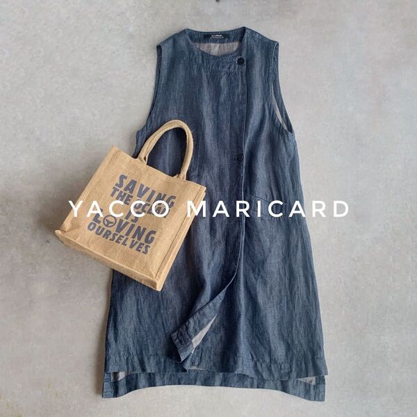 yacco maricard ノースリーブ ワンピース デニム ベスト リネン100% 麻