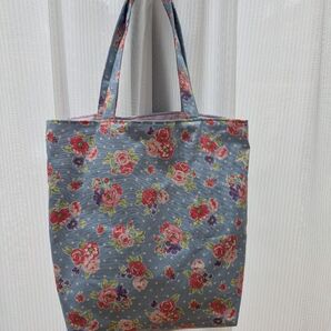 ハンドメイド 小花柄 トートバッグ ブルー ピンク