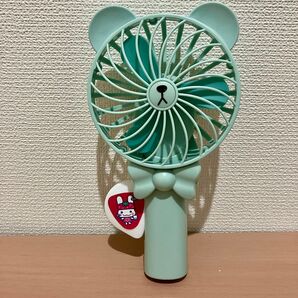くま 手動 扇風機 ライト付 ハンディ 水色 うさいちご