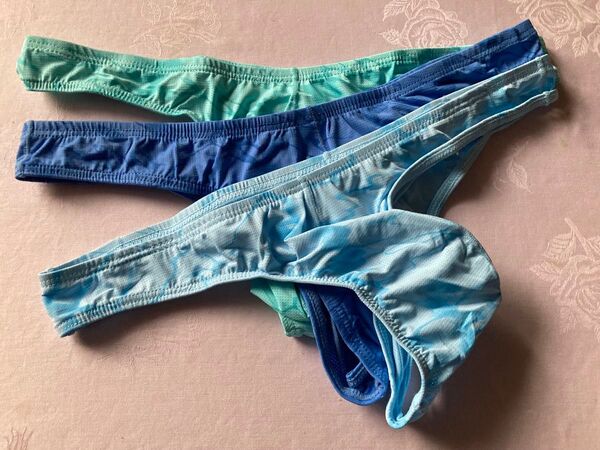 メンズ Tバック ビキニパンツ ローライズ Lサイズ 3枚セット ブルー系