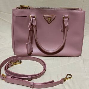 PRADA プラダ ガレリア サフィアーノ ハンドバッグ 2way ピンク 鑑定済み