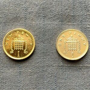 外国コイン 英国 イギリス 旧硬貨 1ペニー 金色 エリザベス女王