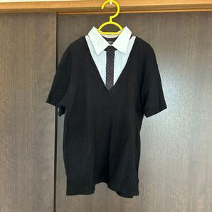 男の子 150㎝ COMME CA ISM 黒 ドッキング Tシャツ フォーマル ブラウス 白 ホワイト 半袖