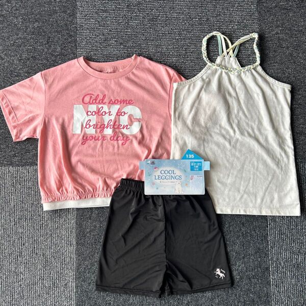 女の子 130㎝ 半袖 カットソー ヘソだし キャミソール インナー パンツ 夏 セット Tシャツ トップス ショートパンツ