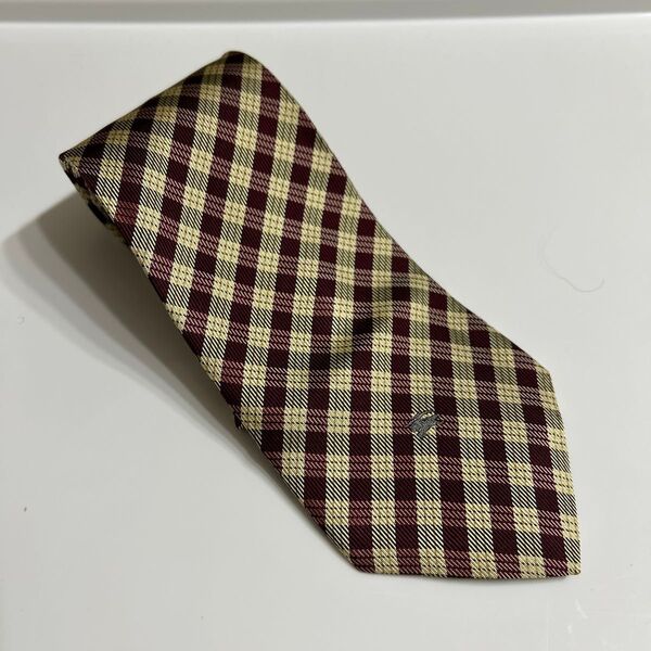 【美品】Burberry LONDON バーバリー ロンドン シルク メンズ ネクタイ チェック柄 ワインレッド ベージュ