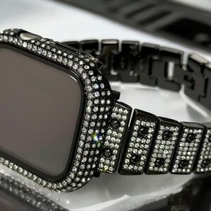 mb★Apple Watchバンド ステンレスベルト アップルウォッチ パヴェglassカバー 画面保護ケース キラキラ