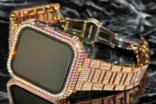 rf★Apple Watchバンド ステンレスベルト アップルウォッチ パヴェglassケース 画面保護カバー クリスタル
