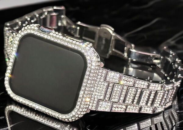 sf★Apple Watchバンド ステンレスベルト アップルウォッチ パヴェglassケース 画面保護カバー クリスタル