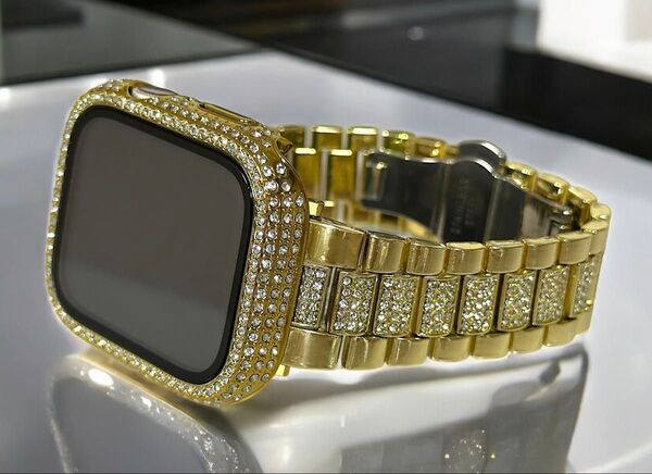 sgキラキラ★Apple Watchバンド ステンレスベルト アップルウォッチ パヴェglassカバー 画面保護ケース