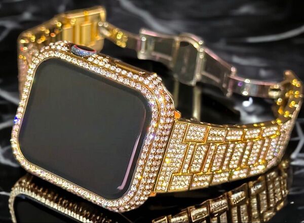 gf★Apple Watchバンド ステンレスベルト アップルウォッチ パヴェglassケース 画面保護カバー クリスタル
