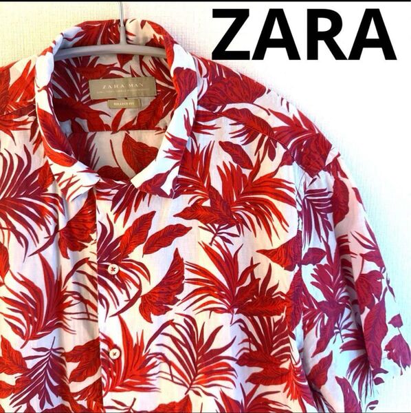 ZARA 半袖シャツ 総柄シャツ アロハシャツ Lサイズ ザラ メンズ