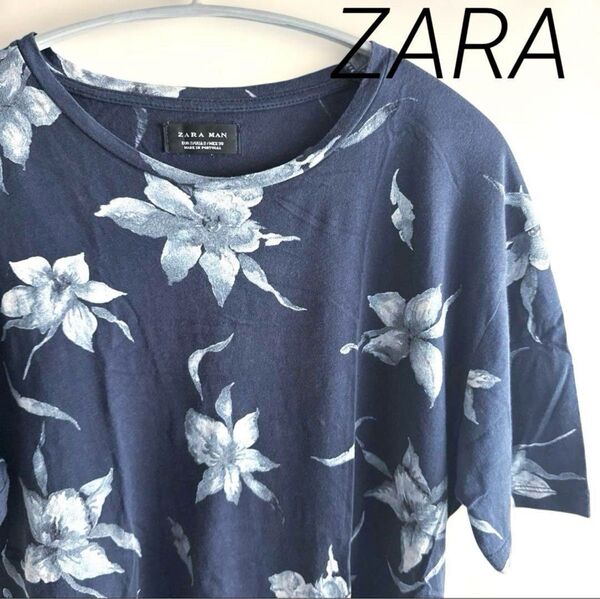 ZARA 半袖カットソー Tシャツ ネイビー ザラ メンズ