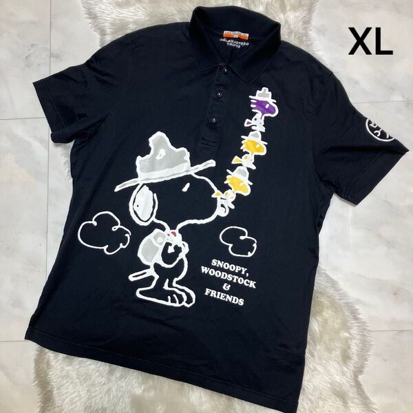希少 カステルバジャック SNOOPY スヌーピー コラボ 50 ポロシャツ 黒 ユニセックス 半袖ポロシャツ XL