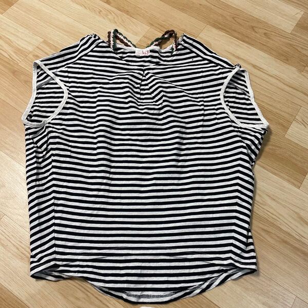 ボーダー ノースリーブ コットンカットソー Tシャツ