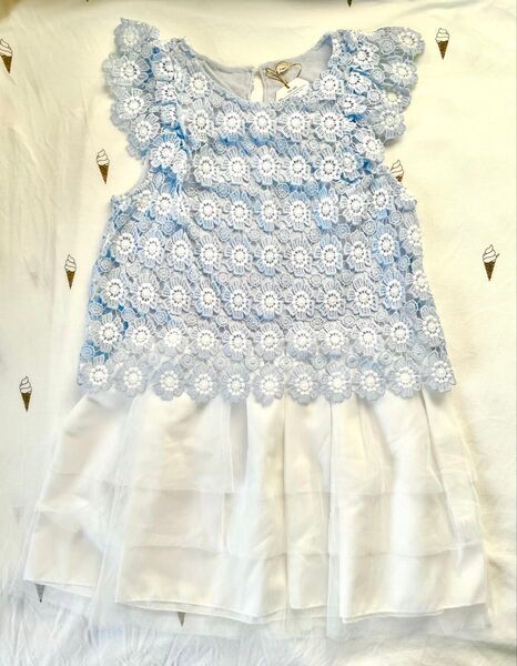 ☆新品未使用品☆ ノースリーブ ワンピース 水色 レース 140㎝