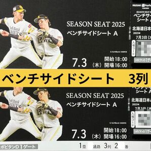 【タイムセール中】7月3日(木)VS 北海道日本ハム ベンチサイドシート2枚 みずほPayPayドーム