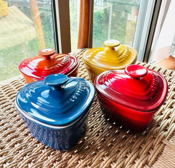 ルクルーゼ LE CREUSET ラムカンダムール オレンジ イエロー ブルー 青 赤 小物入れ 食器 蓋付 L 大 ハート型