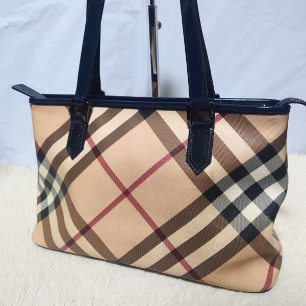 【希少】BURBERRY バーバリー トートバッグ ショルダーバッグ ノバチェック メガチェック エナメルレザー PVC