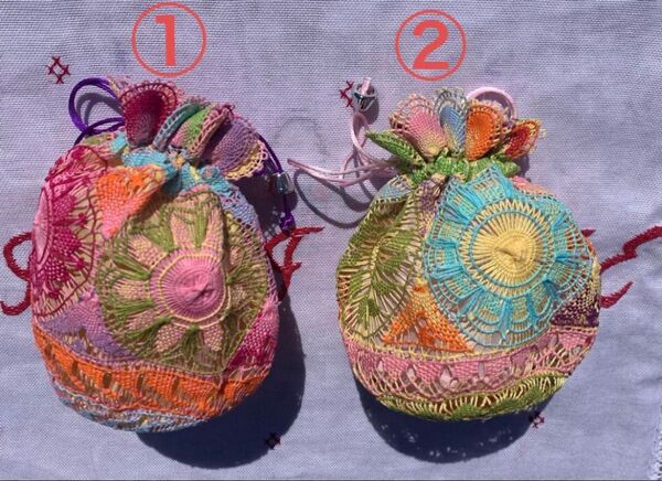 パラグアイ刺繍 ニャンドゥティ伝説織 ポーチ、巾着 民芸品 希少 ハンドメイド 小物入れ