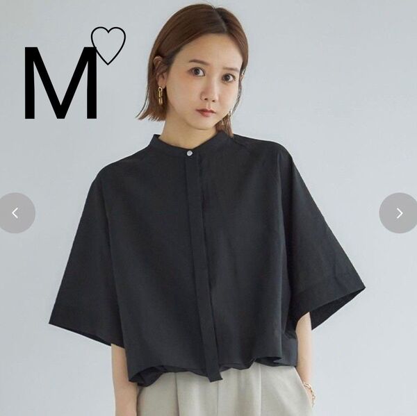 新品 しまむら 田中里奈 mysa closet スソ ドロストシャツ Мサイズ ブラック 黒 ブラウス