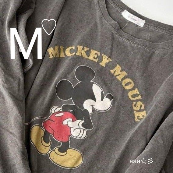 新品 ミッキーTシャツ エイジ フロント ヴィンテージ風 ロゴ ピグメント Tシャツ Мサイズ 半袖 ダークグレー