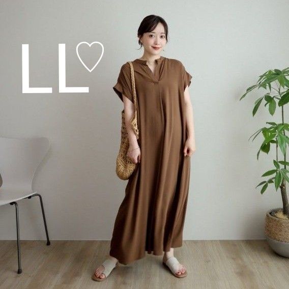新品 しまむら tera スキッパーワンピース LLサイズ ブラウン 茶 terawear てら 半袖