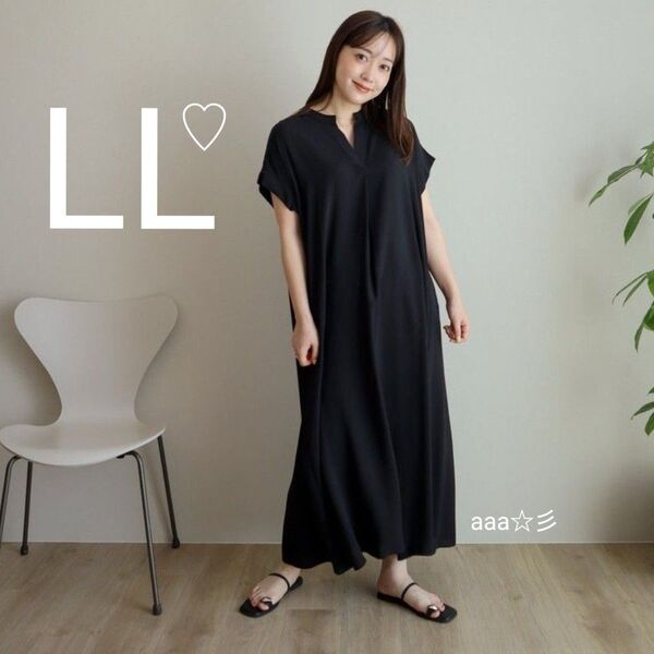 新品 しまむら tera スキッパーワンピース LLサイズ 黒 ブラック terawear てら 半袖