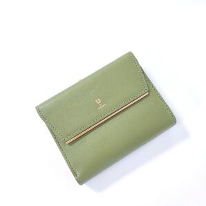 未使用品 ユーバイウンガロ 口金 折り財布 サラ レザー UbyUngaro グリーン 牛革 本革