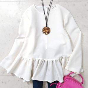 美品♪ ヨリ yori ストレッチ フレアブラウス 日本製 ホワイト