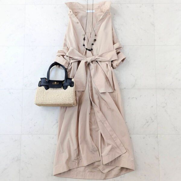 美品♪アストラット ASTRAET トリアセコットン ベルテッドシャツワンピース
