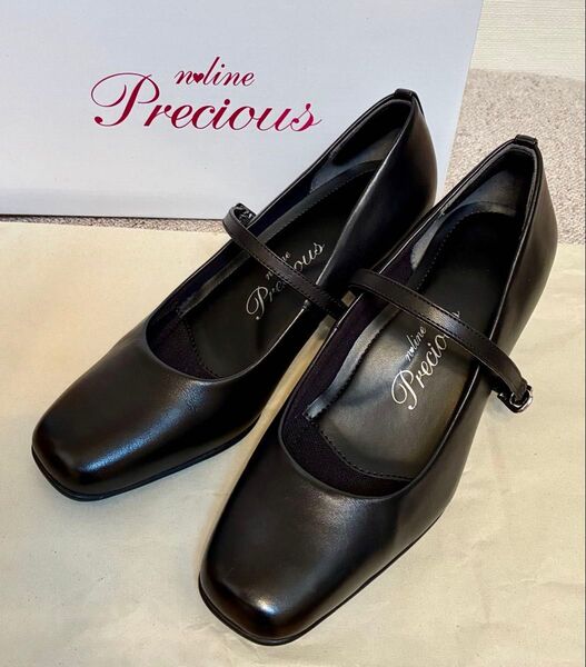 【美品】洋服の青山 nline precious 3WAY パンプス 23.5cm 黒 ブラック レザー 本革 ストラップ