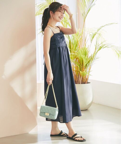 【早い者勝ち】 ラブティックボンボン La boutique BonBon レーヨンリネンシアースラブワンピース ネイビー