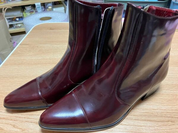 LANVEL ショートブーツ サイドジップ エナメル ボルドー25.5cm