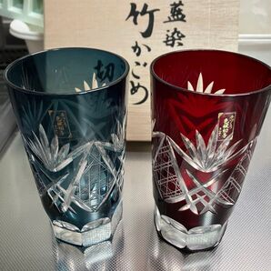 藍染 竹かごめ 切子 吉谷硝子株式会社
