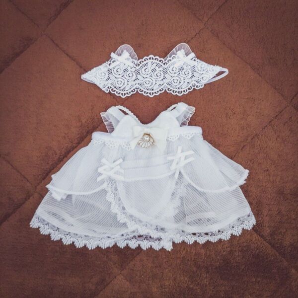 20cm ぬい服 白ワンピース&アイマスク アウトフィット