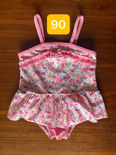 ワンピース水着 女の子 ハローキティ 花柄 ピンク 90
